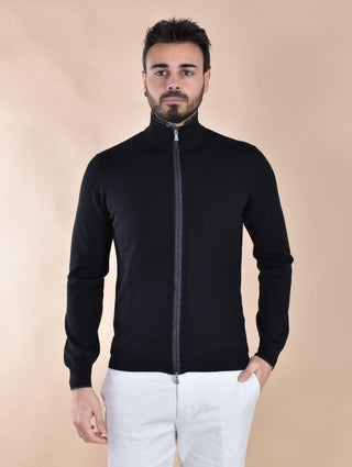 Maglia Gran Sasso cardigan giubbino collo alto nero extrafine merinos 57142 14223099 GRAN SASSO