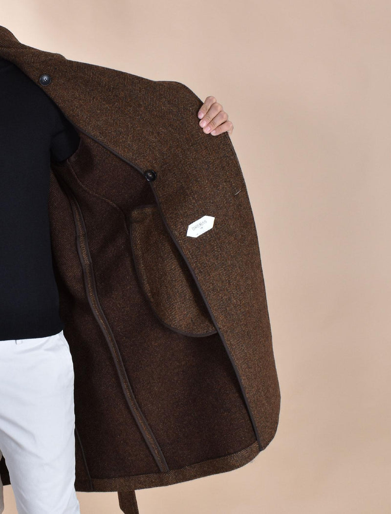 Cappotto Breras doppiopetto cintura lungo Porto marrone spigato PORTOC14207 BRERAS Milano