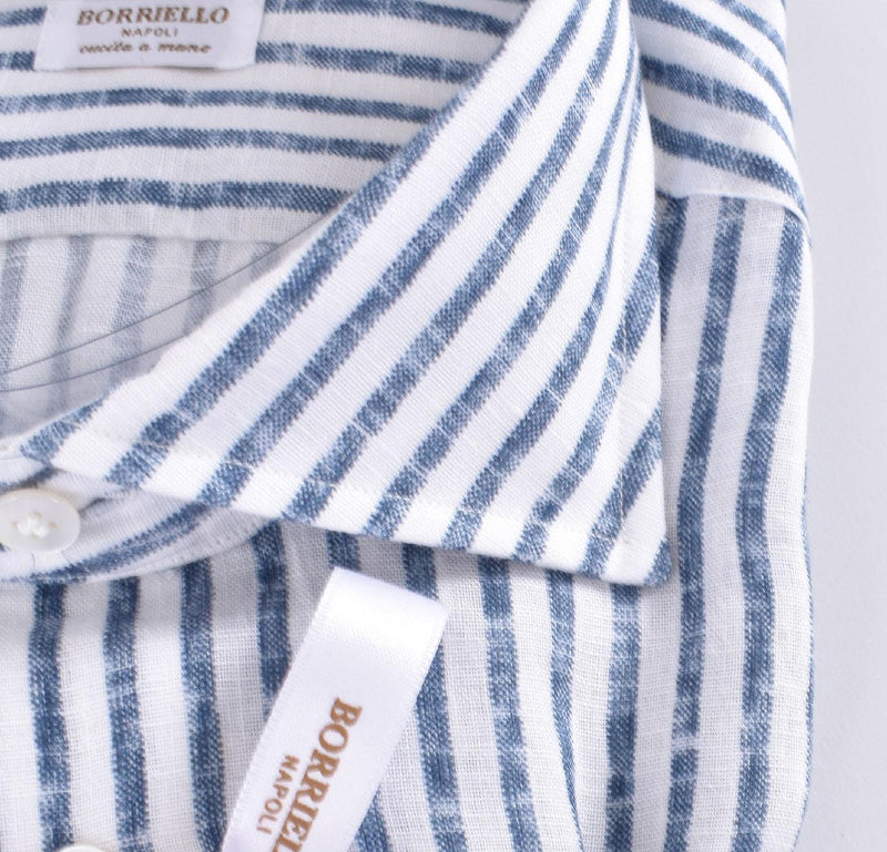Camicia Borriello lino righe blu 