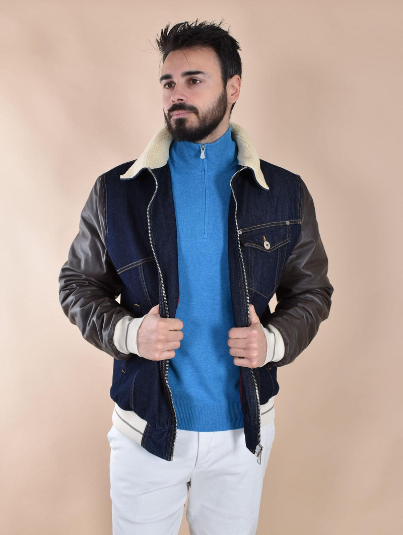 Bomber Giubbotto Yes London jeans pelle XG524701 YES LONDON