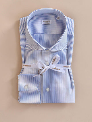 Camicia Borriello cucita a mano righe blu bianco 0140129 BORRIELLO