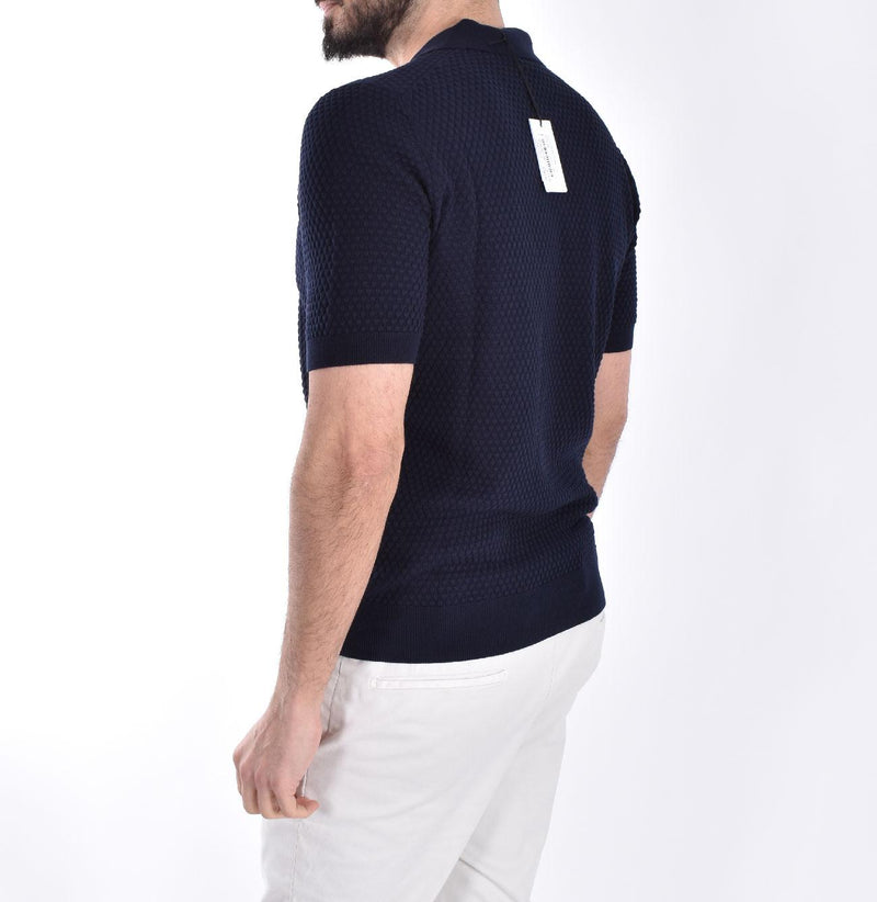 Polo scollo V Gran Sasso blu Egyptian cotton 