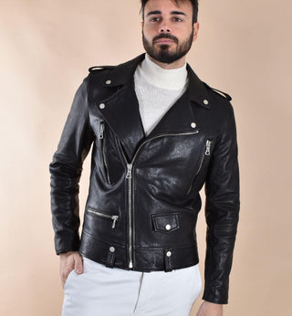 Giubbotto Arc chiodo lavato pelle nero KIODO1 ARC