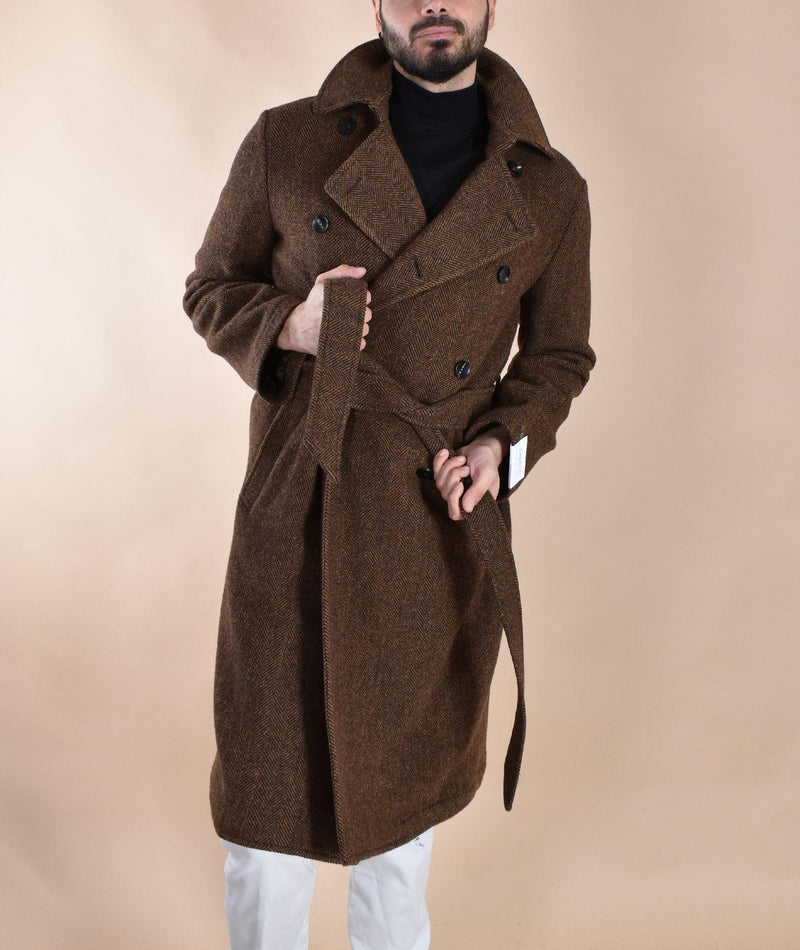 Cappotto Breras doppiopetto cintura lungo Porto marrone spigato PORTOC14207 BRERAS Milano