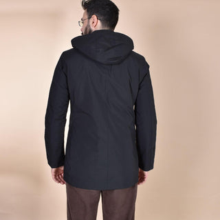 Spolverino People of Shibuya cappotto Takuya nero cappuccio PM773999 People of Shibuya