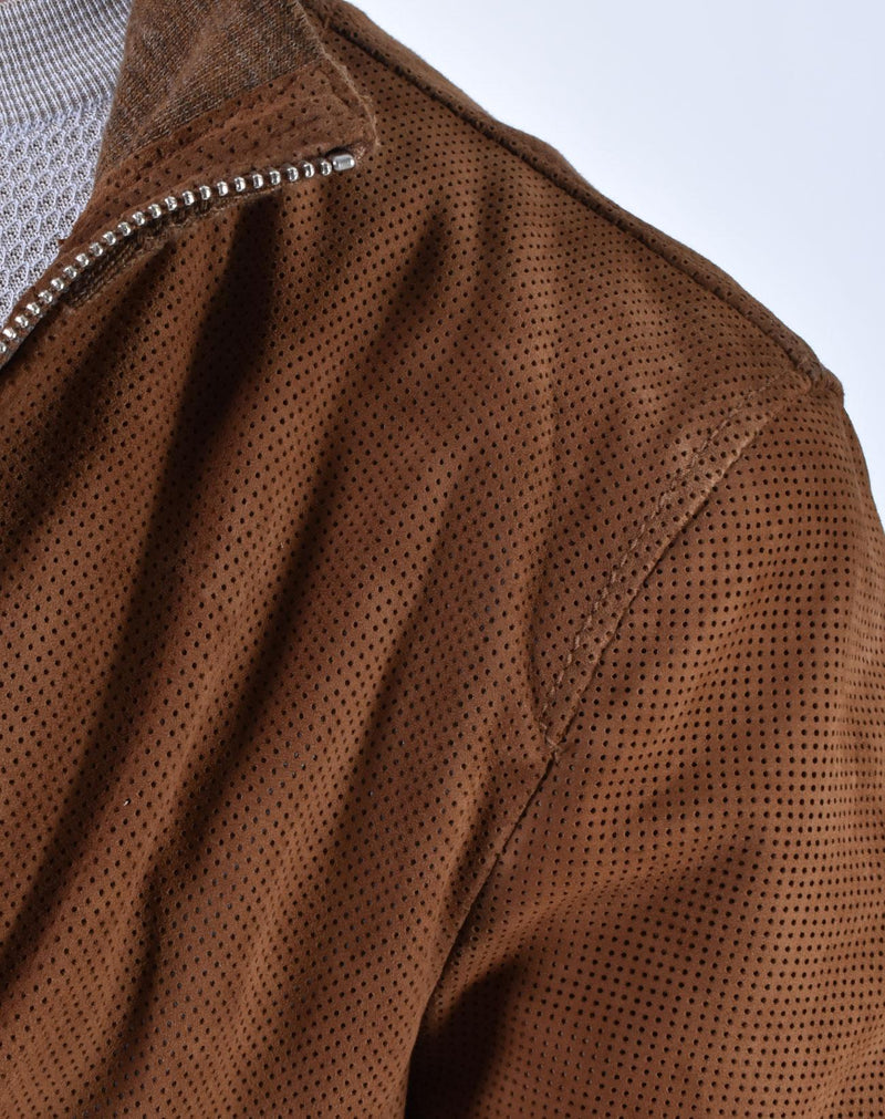 Giubbino Jack Leathers Quentin pelle scamosciata tabacco 