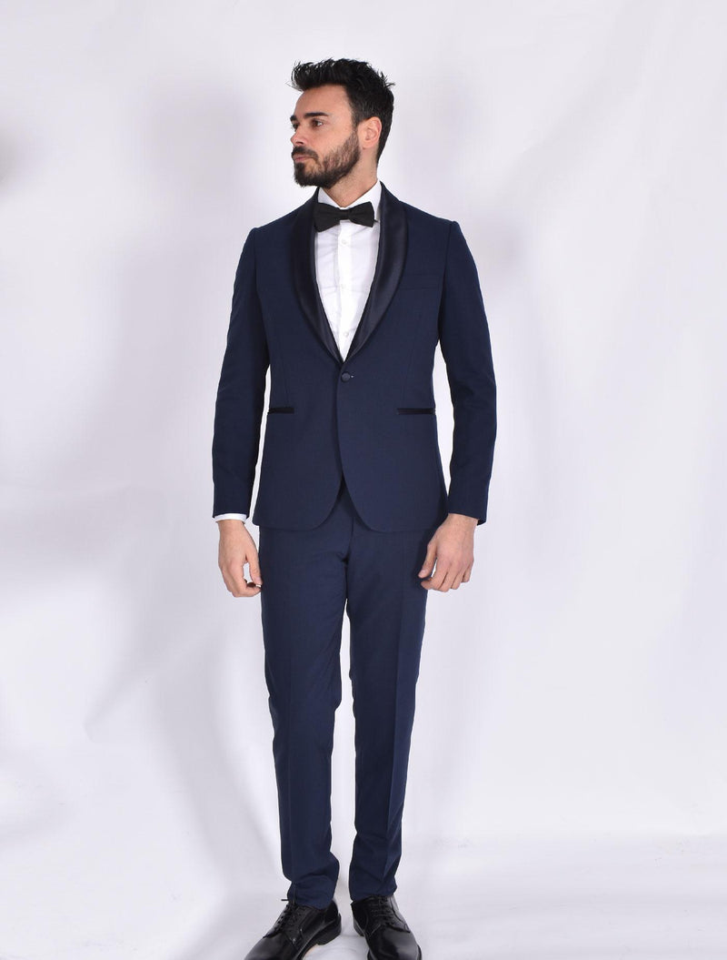 Abito Simbols smoking blu collo scialle 