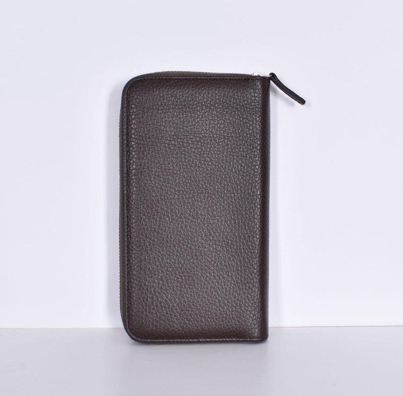 Portafoglio alto Orciani zip around pelle micron ebano 
