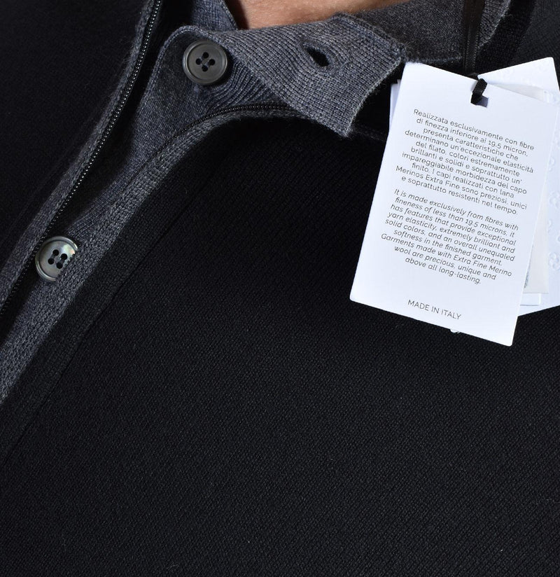 Maglia Gran Sasso cardigan giubbino collo alto nero extrafine merinos 57142 14223099 GRAN SASSO