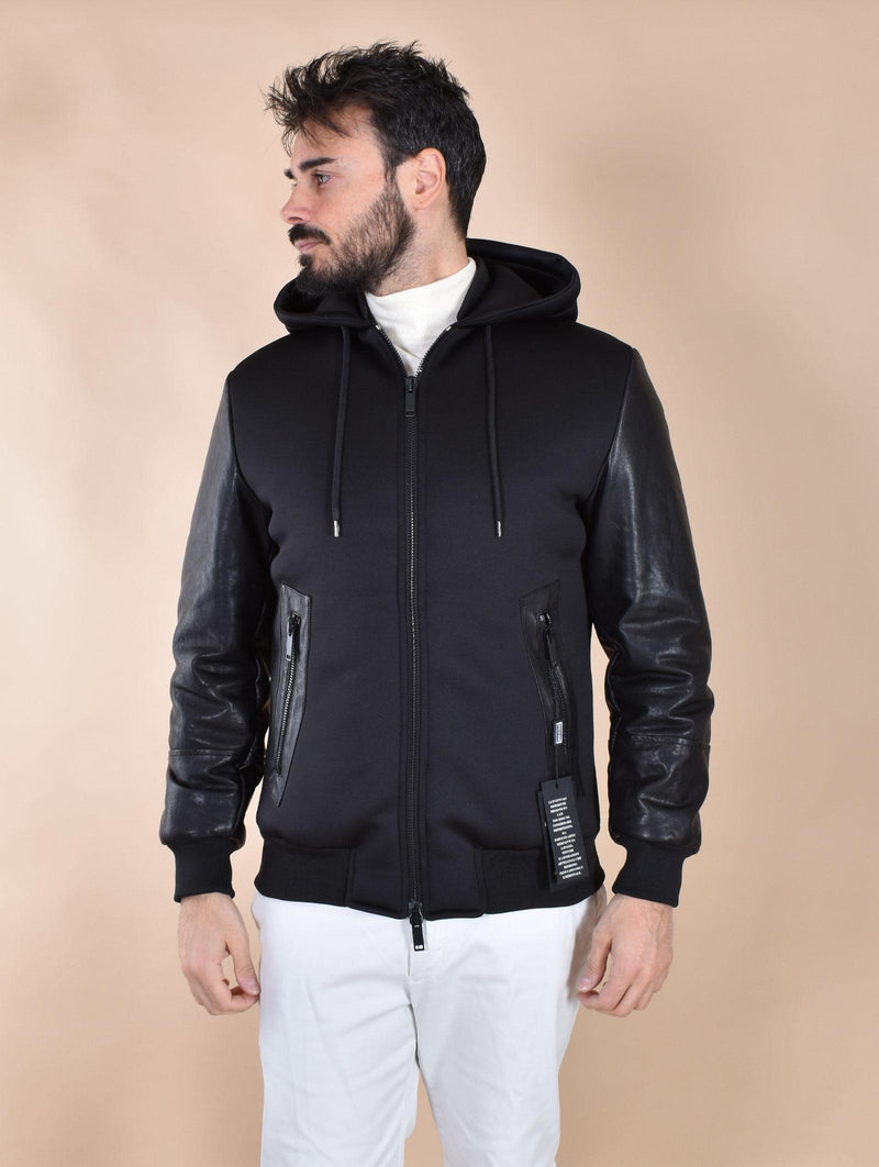 Giubbotto Arc bomber cappuccio maniche pelle nero S142501 ARC