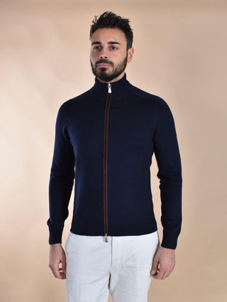 Maglia Gran Sasso extrafine merinos blu zip toppe 23102 14255598 GRAN SASSO