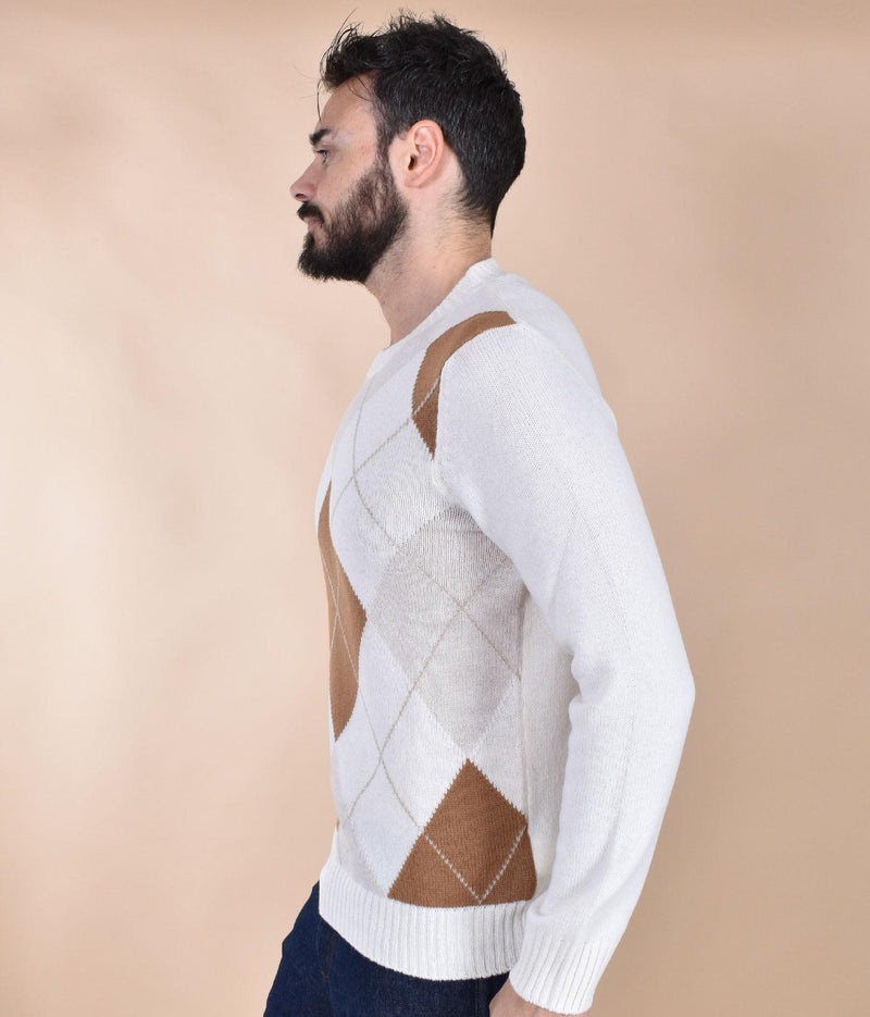 Maglia Gran Sasso super geelong rombi bianca marrone 13111 25068001 GRAN SASSO