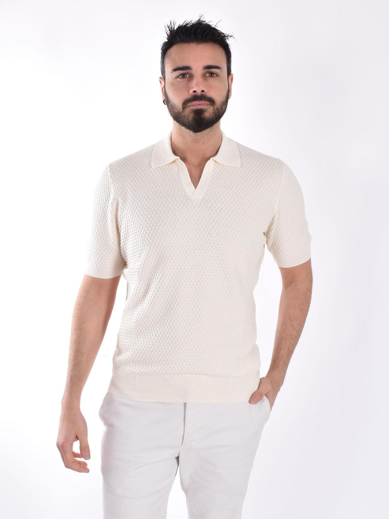 Polo scollo V Gran Sasso bianco crema Egyptian cotton 