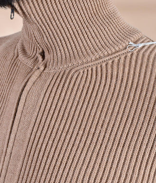 Cardigan collo alto Luigi Gentile zip inglese tasche cammello 118511 LUIGI GENTILE