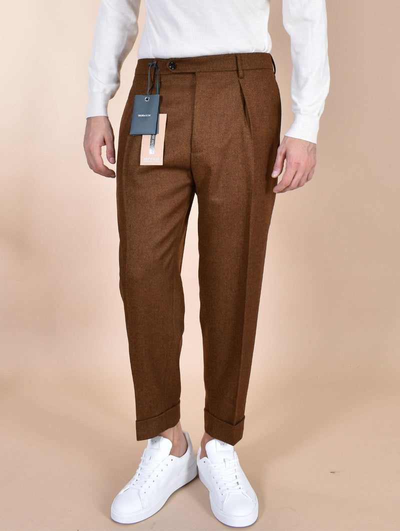 Pantalone Berwich italiano chiaia spigato pinces lana ocra AM151302 BERWICH