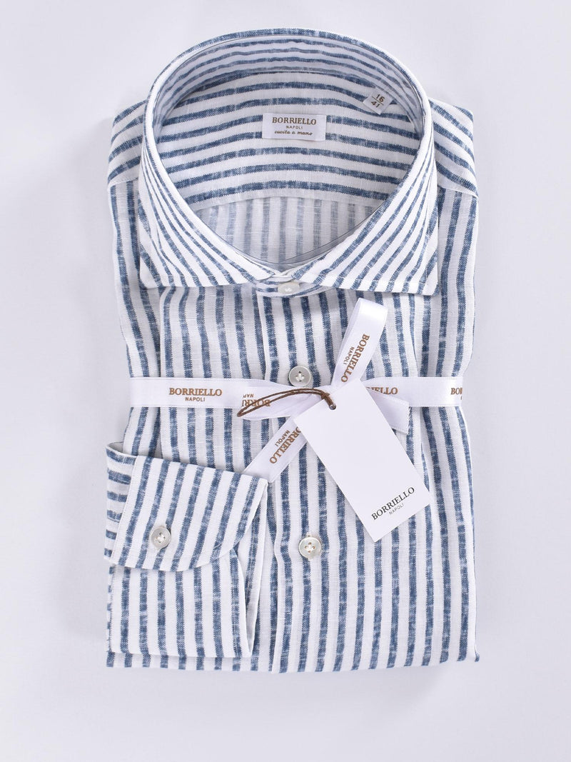 Camicia Borriello lino righe blu 