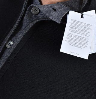Maglia Gran Sasso cardigan giubbino collo alto nero extrafine merinos 57142 14223099 GRAN SASSO