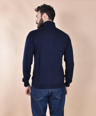 Maglia Gran Sasso cardigan giubbino collo alto blu extrafine merinos 57142 14223598 GRAN SASSO