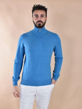 Lupetto Gran Sasso cashmere lana zip blu chiaro 55126 19699566 GRAN SASSO