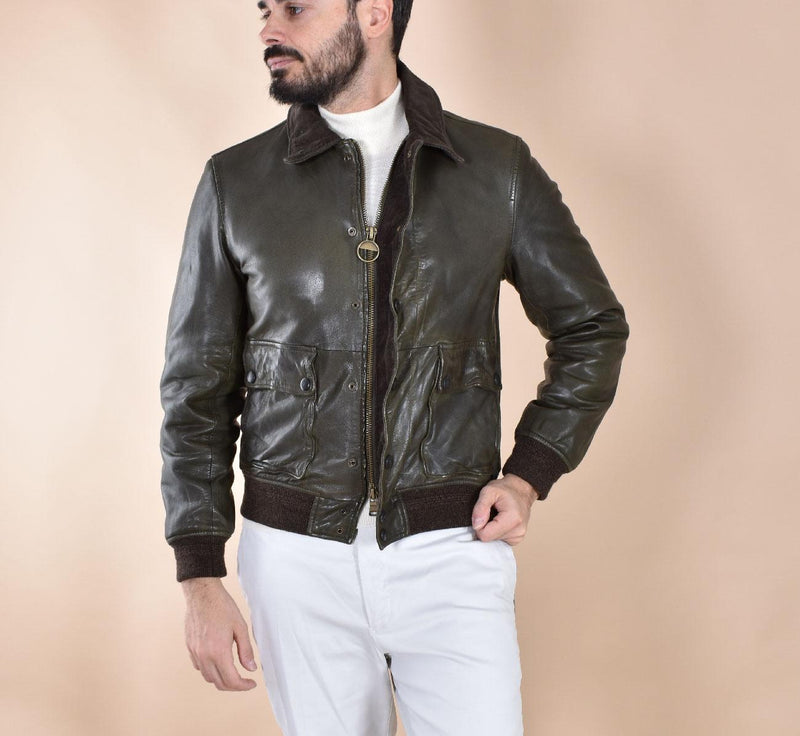 Giubbotto Jack Leathers bomber pelle Ottaviano verde 