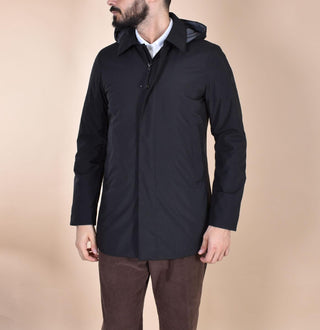 Spolverino People of Shibuya cappotto Takuya nero cappuccio PM773999 People of Shibuya