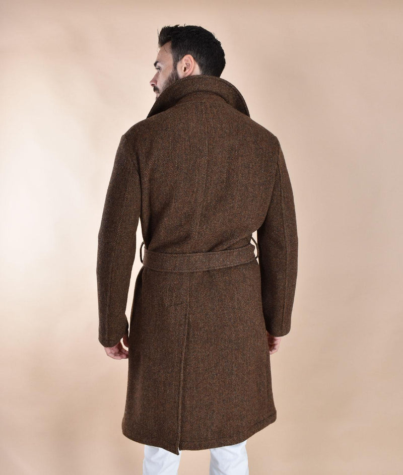 Cappotto Breras doppiopetto cintura lungo Porto marrone spigato PORTOC14207 BRERAS Milano