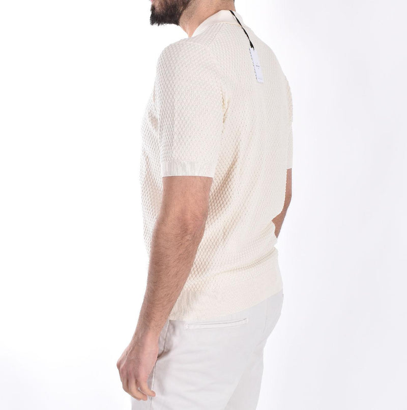 Polo scollo V Gran Sasso bianco crema Egyptian cotton 