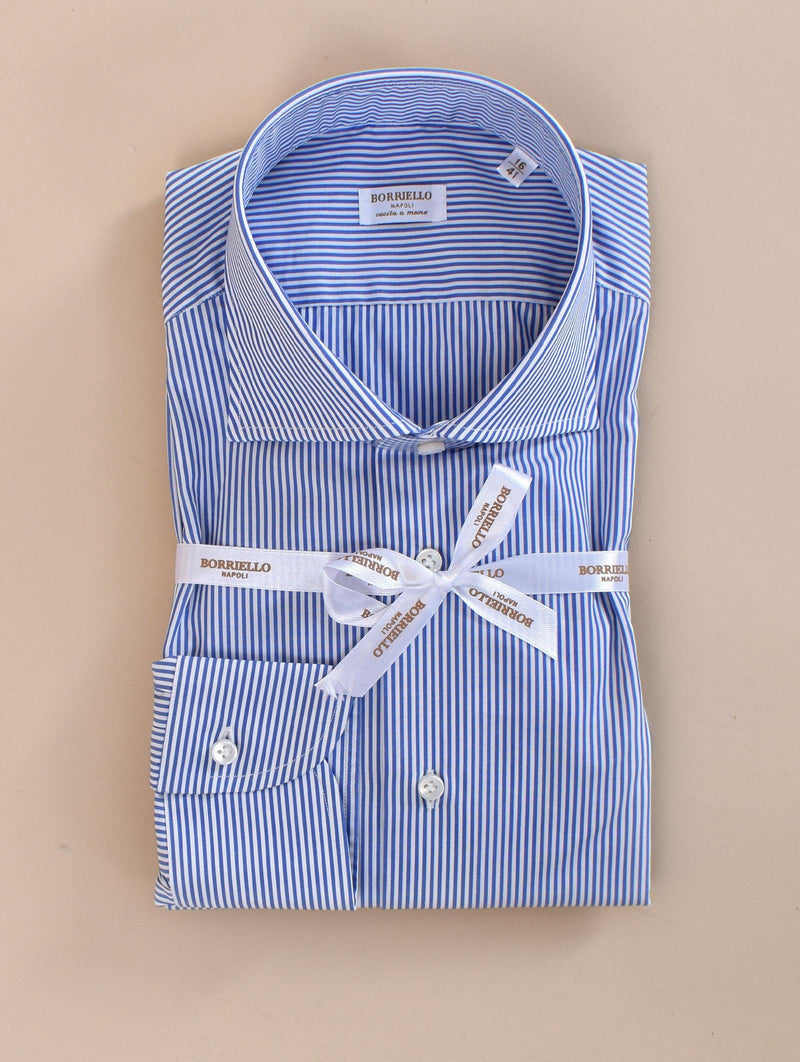 Camicia Borriello cucita a mano righe blu 