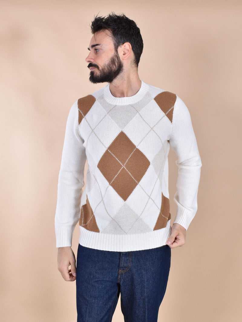 Maglia Gran Sasso super geelong rombi bianca marrone 13111 25068001 GRAN SASSO