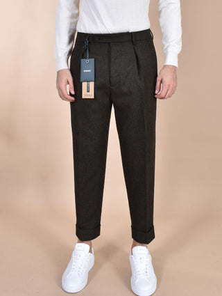 Pantalone Berwich italiano chiaia spigato pinces lana verde AM151303 BERWICH