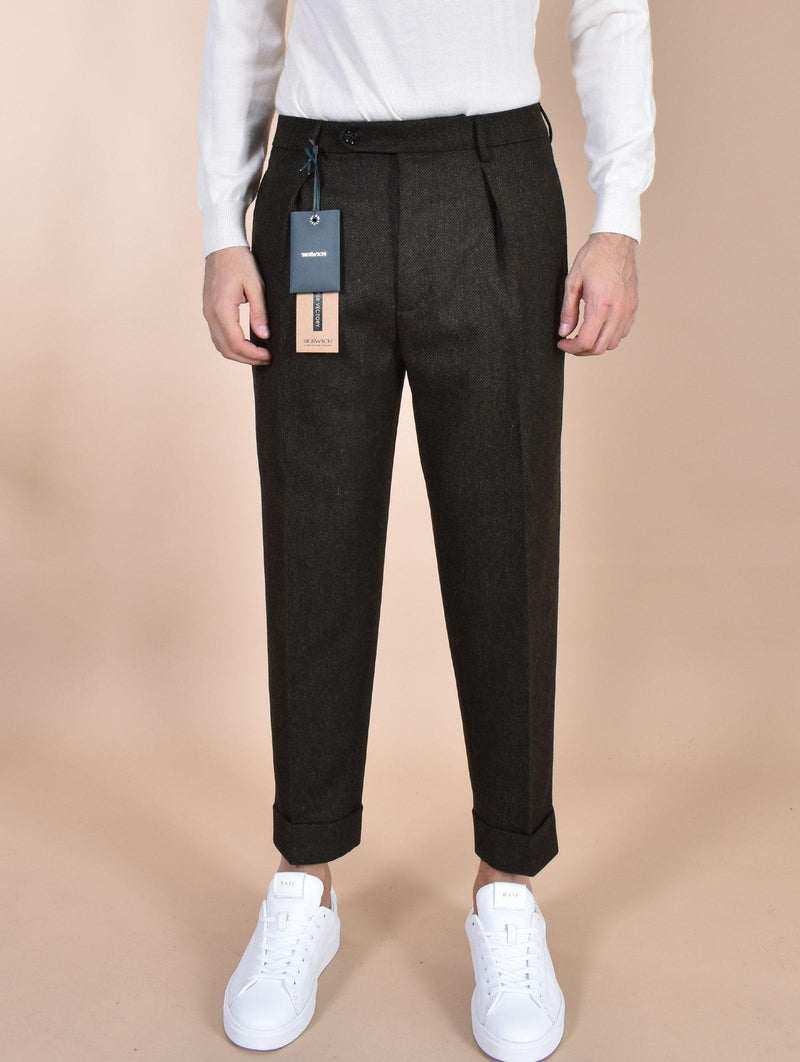 Pantalone Berwich italiano chiaia spigato pinces lana verde AM151303 BERWICH