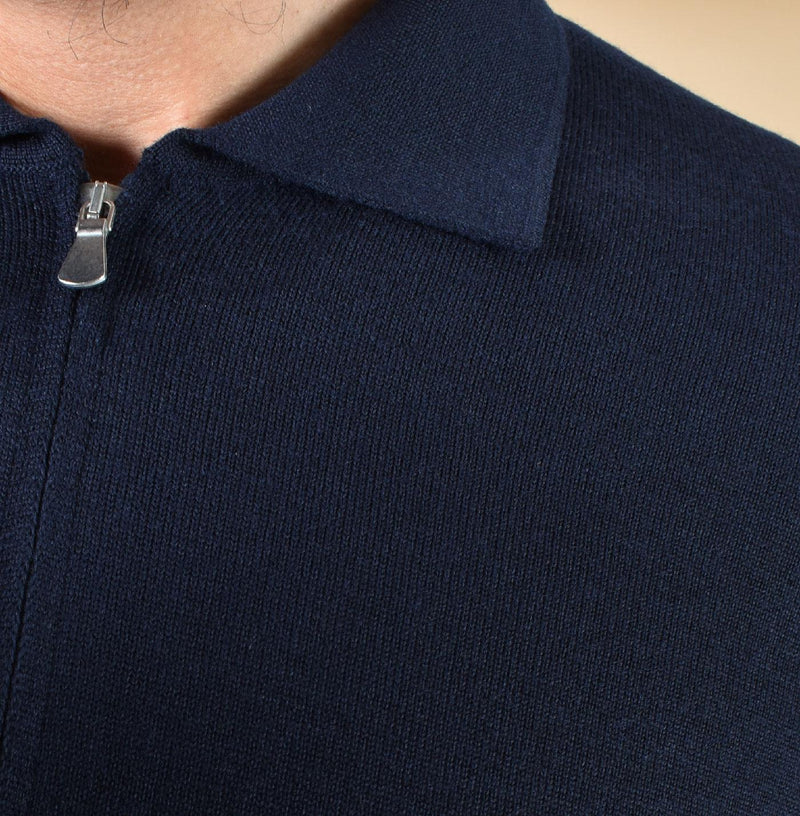 Polo Gran Sasso zip merinos extrafine blu 57196 14225598 GRAN SASSO