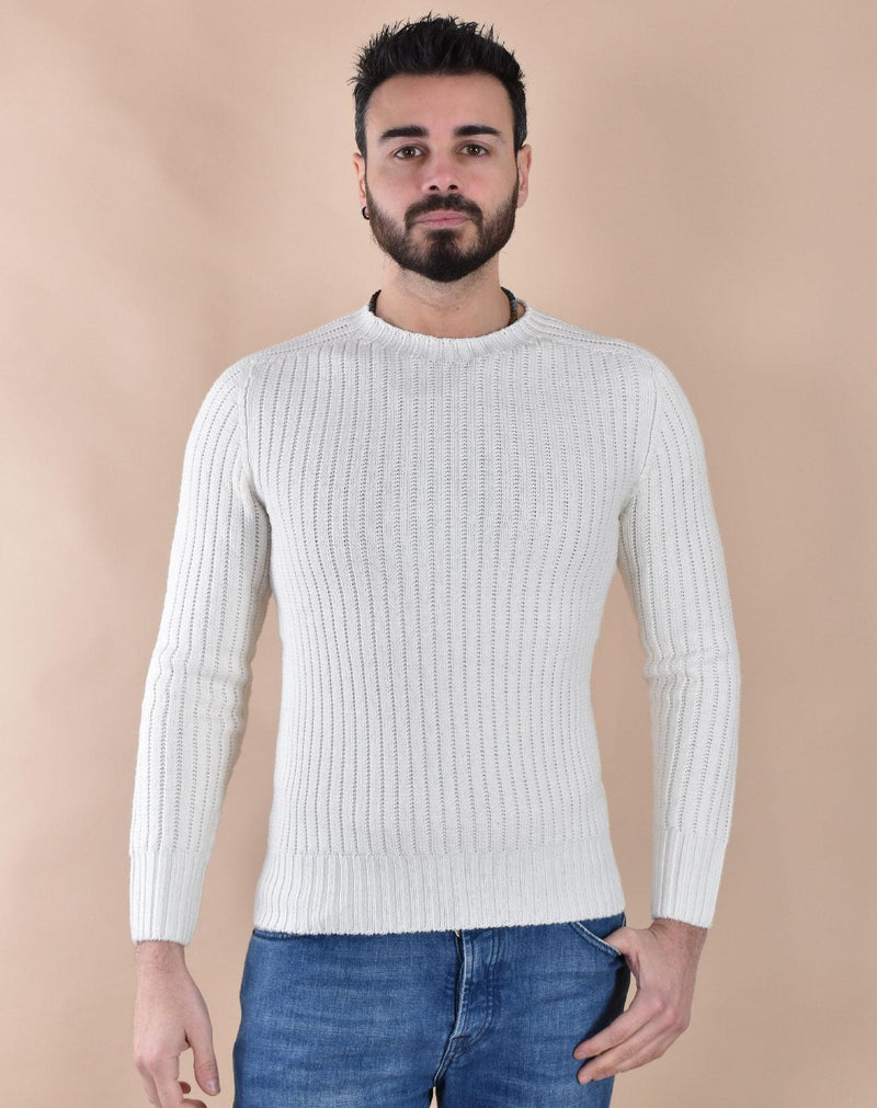 Maglia Luigi Gentile collo cratere bianco panna 119502 LUIGI GENTILE