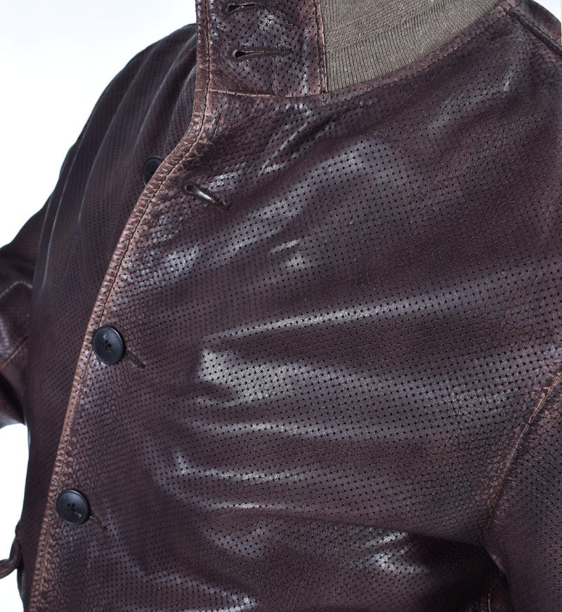Giubbino Jack Leathers marrone forato pelle 