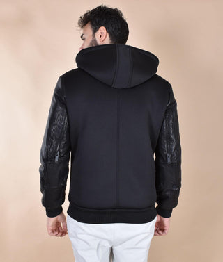 Giubbotto Arc bomber cappuccio maniche pelle nero S142501 ARC