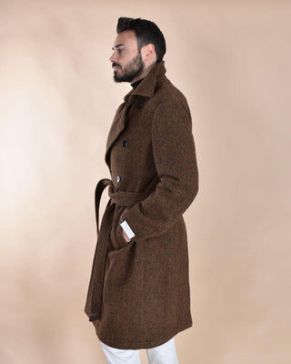 Cappotto Breras doppiopetto cintura lungo Porto marrone spigato PORTOC14207 BRERAS Milano