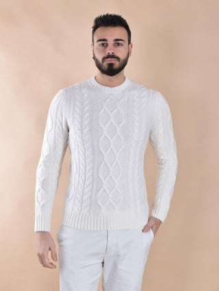 Maglione Luigi Gentile treccia bianco 124201 LUIGI GENTILE