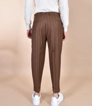Pantalone Berwich gessato chiaia marrone tabacco risvolti corto AN127701 BERWICH