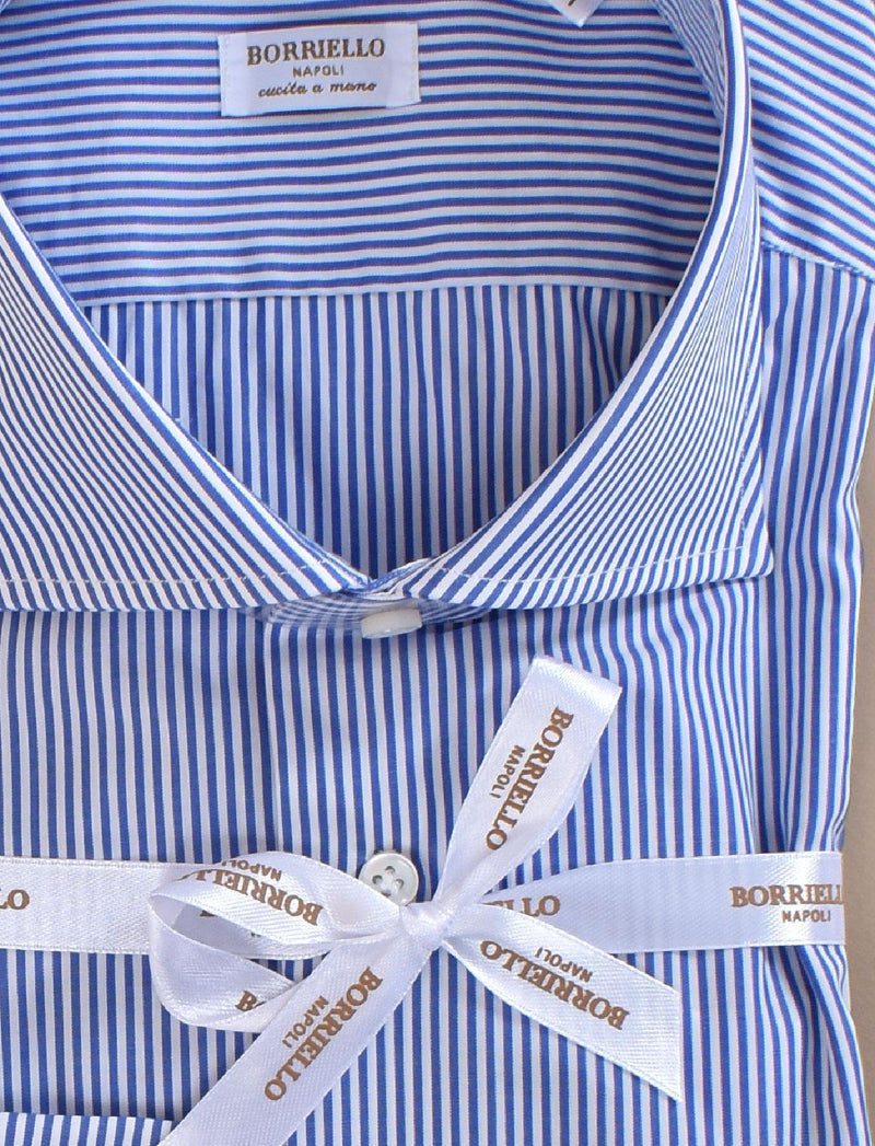 Camicia Borriello cucita a mano righe blu 