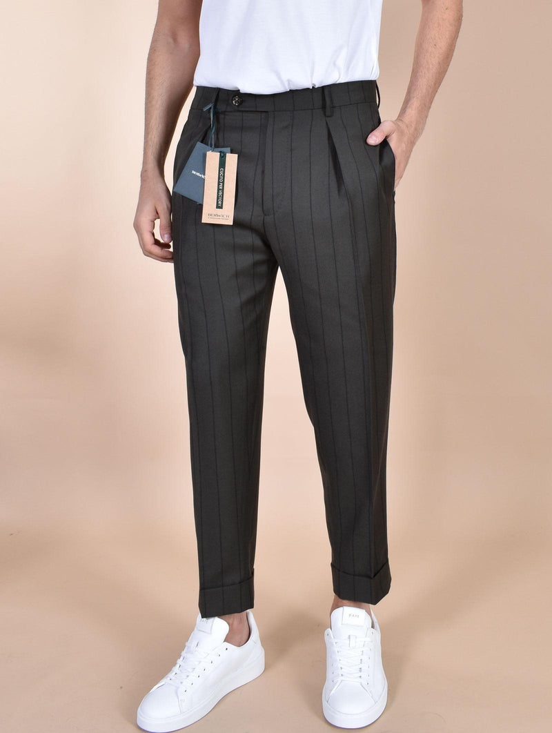 Pantalone Berwich gessato chiaia verde risvolti corto AN127702 BERWICH