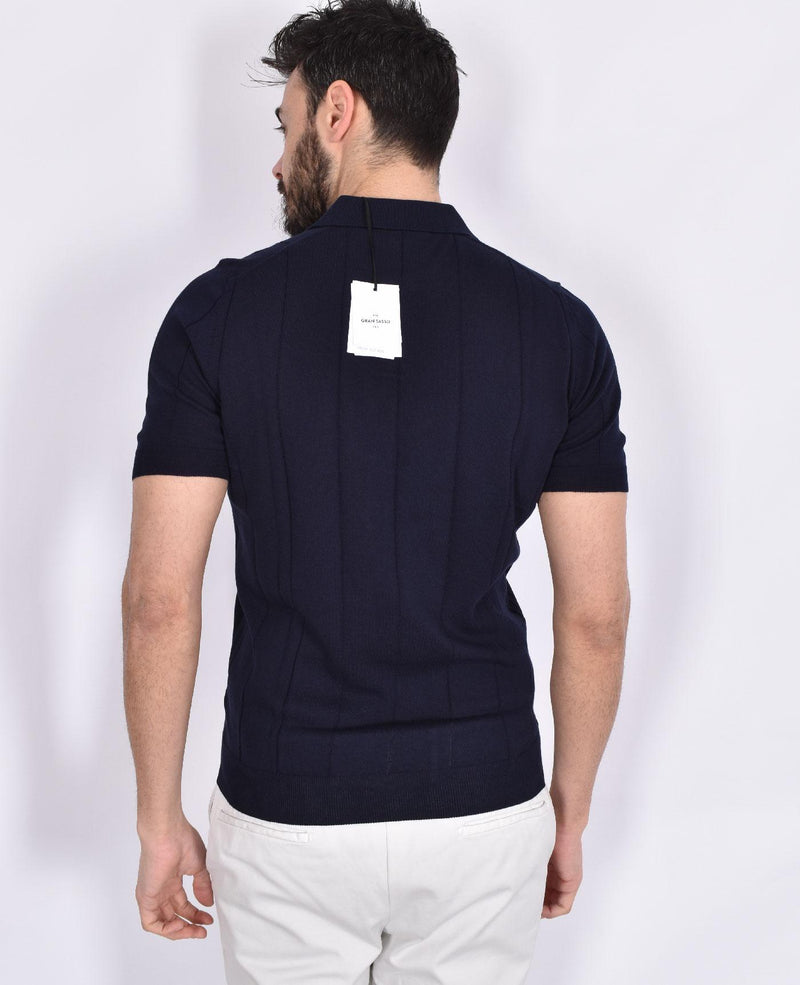Polo Gran Sasso fresh cotton scollo V tennis blu notte 