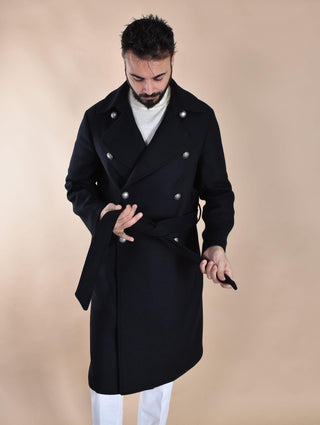 Cappotto Breras doppiopetto cintura lungo Porto nero PORTOCC1169 BRERAS Milano