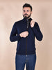 Maglia Gran Sasso cardigan giubbino collo alto blu extrafine merinos
