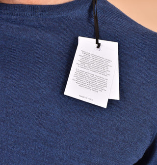 Maglia Gran Sasso extrafine merinos blu girocollo sottile 57167 14499589 GRAN SASSO