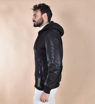 Giubbotto Arc bomber cappuccio maniche pelle nero S142501 ARC