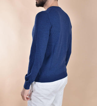 Maglia Gran Sasso extrafine merinos blu girocollo sottile 57167 14499589 GRAN SASSO