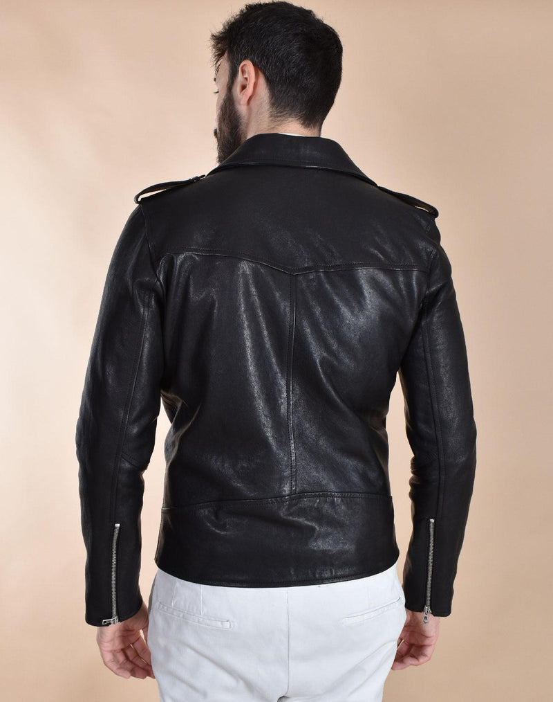 Giubbotto Arc chiodo lavato pelle nero KIODO1 ARC