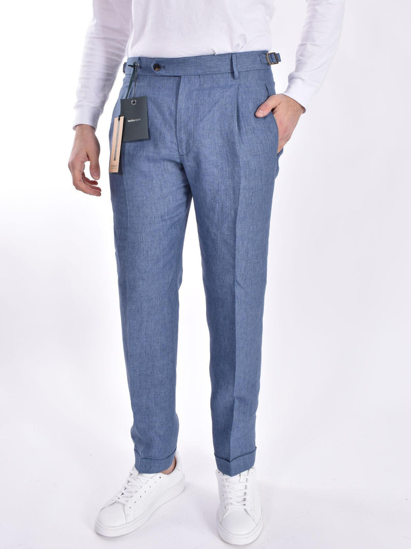 Pantalone Berwich lino blu 