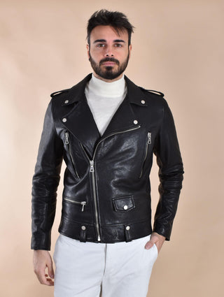 Giubbotto Arc chiodo lavato pelle nero KIODO1 ARC