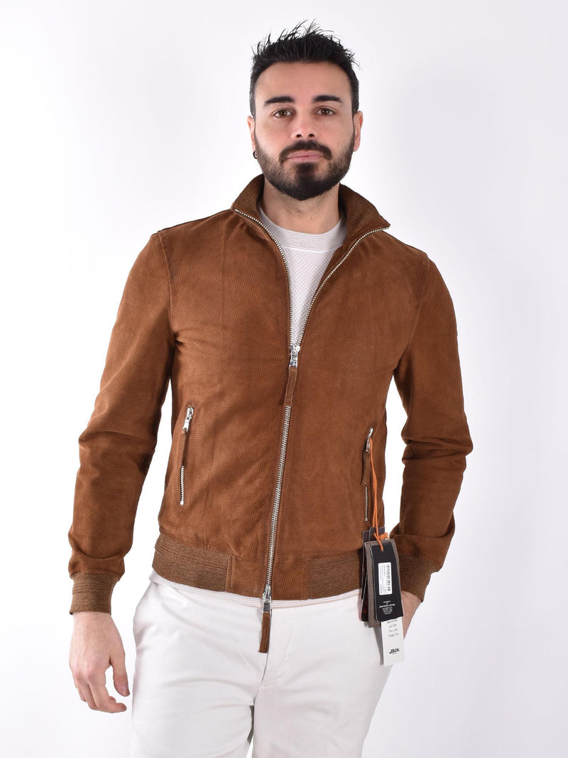 Giubbino Jack Leathers Quentin pelle scamosciata tabacco 